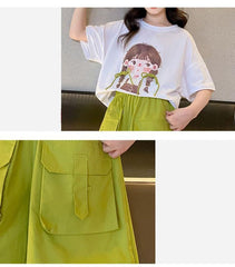 FU14042024-40 طقم بناتي صيفي قطعتين ( بلوزة + شورت)