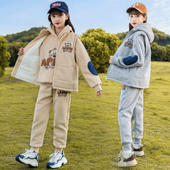 HBC040924-8 طقم بناتي شتوي مبطن فرو بالكامل 3 قطع ( بلوزة + فست + بنطلون)