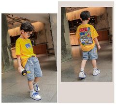 FU14042024-34 طقم ولادي قطعتين ( بلوزة + بنطلون جينز )