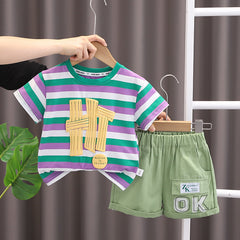 SSX220824-9 طقم ولادي قطعتين ( بلوزة قطنية + شورت ) توب كوليتي