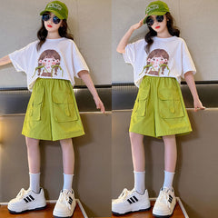 FU14042024-40 طقم بناتي صيفي قطعتين ( بلوزة + شورت)