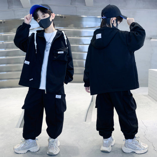 WZ261124-5 ترينج ولادي قطن ربيعي خريفي قطعتين ( جكيت + بنطلون)