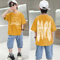 FU14042024-14 طقم ولادي صيفي قطعتين ( بلوزة + بنطلون جينز)