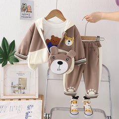 طقم ولادي قطن تقيل خريفي ربيعي 4 قطع ( جكيت + بلوزة + بنطلون + شنتة )SSN040924-39