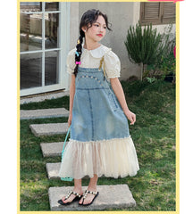 RM150424-34 فستان جينز بناتي مع قميص