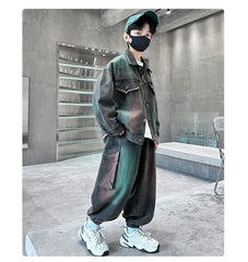 WZH301124-24 طقم جينز ولادي قطعتين ( جكيت + بنطلون)