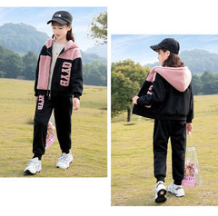 HBC040924-5 طقم بناتي شتوي تقيل مبطن فرو قطعتين ( جكيت + بنطلون)