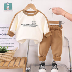 SSX220824-176 طقم قطني ولادي وبناتي قطعتين ( بلوزة + بنطلون ) خريفي ربيعي