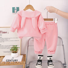 SSN040924-68 طقم بناتي قطن خريفي ربيعي دافي قطعتين ( جكيت + بنطلون)