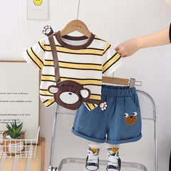 SSX220824-33 طقم صيفي قطعتين ( بلوزة بحقيبة قماش + شورت)