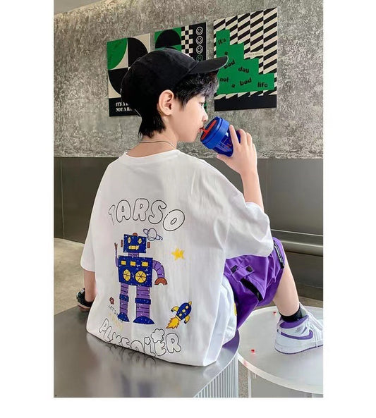 FU14042024-72 طقم ولادي صيفي قطعتين ( بلوزة + بنطلون)