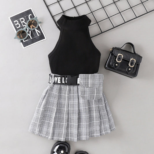 EU120424-5 طقم بناتي قطعتين (بلوزة + تنورة + حزام خصر مع حقيبة كروهات)