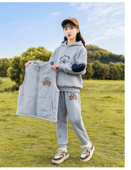 HBC040924-8 طقم بناتي شتوي مبطن فرو بالكامل 3 قطع ( بلوزة + فست + بنطلون)