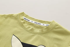 SSX220824-1 طقم ولادي قطعتين نخب اول ( بلوزة قطنية + شورت جينز )