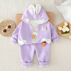 SSN040924-58 طقم بناتي قطن تقيل خريفي ربيعي 3 قطع ( جكيت + بلوزة+ بنطلون)