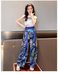 FU14042024-18 طقم بناتي صيفي قطعتين ( بلوزة + بنطلون)