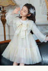 RM1231-03 فستان بناتي مزين بالبرق والشيفون مع ببيونة ستان