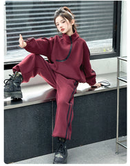 WZH191124-19 بدلة قطن تقيل شتوي ومبطنة من الداخل بالكامل فرو قطعتين ( بلوزة + بنطلون)