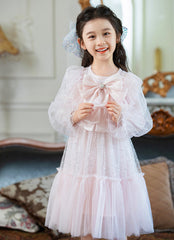 RM1231-03 فستان بناتي مزين بالبرق والشيفون مع ببيونة ستان