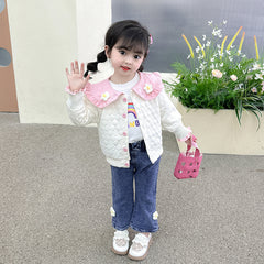 AO0508-64 طقم بناتي 3 قطع ( بلوزة + جكيت + بنطلون جينز )