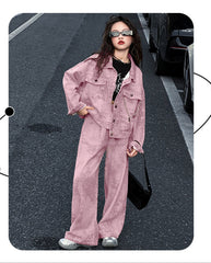 WZH191124-15 طقم جينز قطعتين ( جكيت + بنطلون)