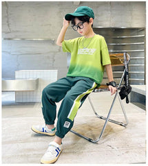 WZS040924-9 طقم ولادي صيفي قطني قطعتين (بلوزة + بنطلون)