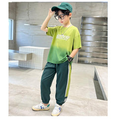 WZS040924-9 طقم ولادي صيفي قطني قطعتين (بلوزة + بنطلون)