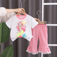 SSN040924-31 طقم بناتي صيفي قطني قطعتين ( بلوزة + بنطلون)