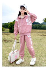 RM090424-6 بدلة رياضية تريننج قطن بناتي قطعتين ( بلوزة + بنطلون) رسومات بارزة خامة ممتازة