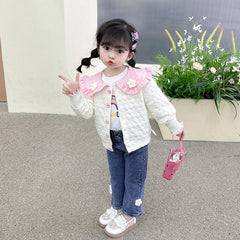 AO0508-64 طقم بناتي 3 قطع ( بلوزة + جكيت + بنطلون جينز )