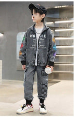 RM1227-01 طقم جينز تقيل ولادي قطعتني ( جكيت + بنطلون)