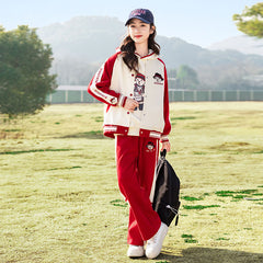 RM090424-3 بدلة سبورت قطني بناتي 3 قطع ( بلوزة + جكيت + بنطلون )