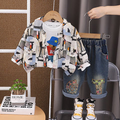 SSX220824-159 طقم 3 قطع ( بلوزة + جكيت + بنطلون جينز ) خريفي ربيعي