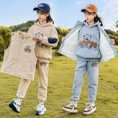 HBC040924-8 طقم بناتي شتوي مبطن فرو بالكامل 3 قطع ( بلوزة + فست + بنطلون)