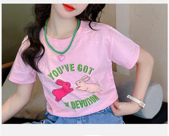 FU14042024-22 طقم بناتي صيفي قطعتين ( بلوزة قطنية + بنطلون جينز)