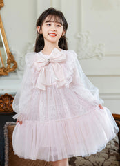 RM1231-03 فستان بناتي مزين بالبرق والشيفون مع ببيونة ستان