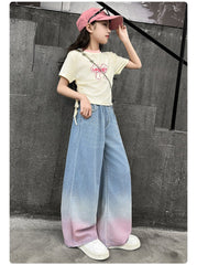 RM150424-31 طقم بناتي جينز صيفي قطعتين ( بلوزة + تنورة )