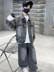 WZH301124-34 طقم ولادي جينز قطعتين ( جكيت + بنطلون)