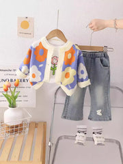 SSN040924-25 طقم بناتي قطن تقيل خريفي ربيعي قطعتين ( بلوزة + بنطلون)