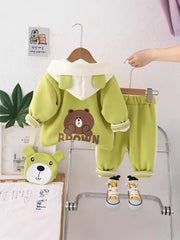 طقم ولادي قطن تقيل خريفي ربيعي 4 قطع ( جكيت + بلوزة + بنطلون + شنتة )SSN040924-39