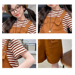 RM150424-15 طقم بناتي صيفي قطعتين ( بلوزة + افرهول)