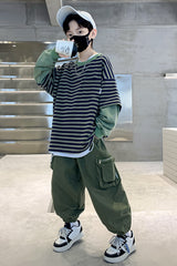 RM1227-43 طقم ولادي خامة تقيلة بجي قطعتين ( بلوزة قطنية + بنطلون كتان)