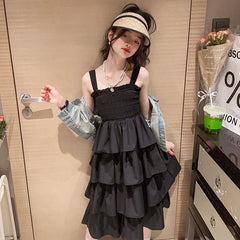 RM150424-25 فستان صيفي طبقات + فست جينز ناعم