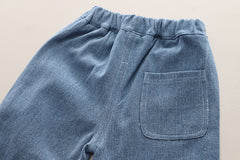 SSX220824-145 طقم ولادي 3 قطع ( جكيت جينز + بنطلون جينز + بلوزة )