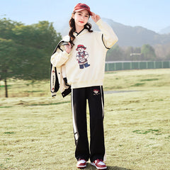 RM090424-3 بدلة سبورت قطني بناتي 3 قطع ( بلوزة + جكيت + بنطلون )