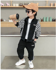 RM1227-45  بدلة رياضية شطرنج قطنية مميزة تتكون من قطعتين ( جكيت + بنطلون)