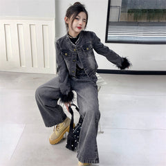 WZH191124-40 طقم جينز قطعتين ( جكيت + بنطلون)