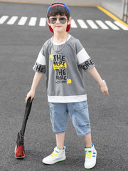 FU14042024-64 طقم ولادي صيفي قطعتين ( بلوزة + بنطلون)