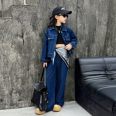 WZH191124-33 طقم جينز قطعتين ( جكيت + بنطلون + منديل )