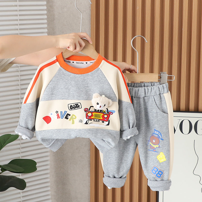 SSX220824-143 ترينج دبدوب قطن ربيعي خريفي قطعتين (بلوزة + بنطلون)